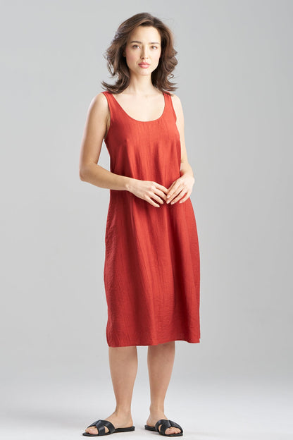 Terra Foil Crinkle Scoop Neck Slip Dress Brick Natori