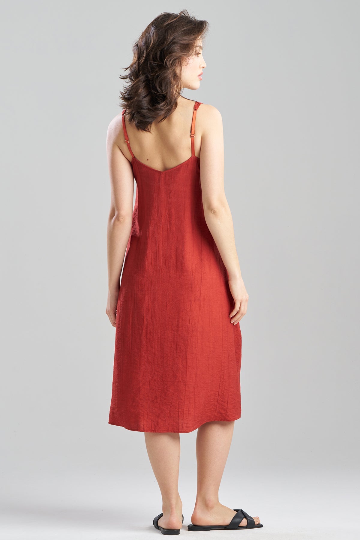 Terra Foil Crinkle Scoop Neck Slip Dress Brick Natori