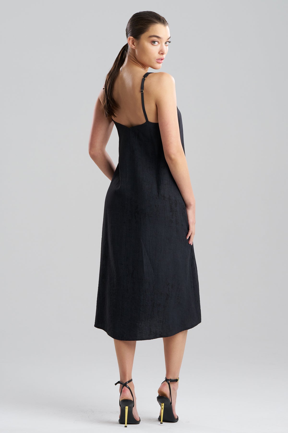 Terra Foil Crinkle Scoop Neck Slip Dress Black Natori
