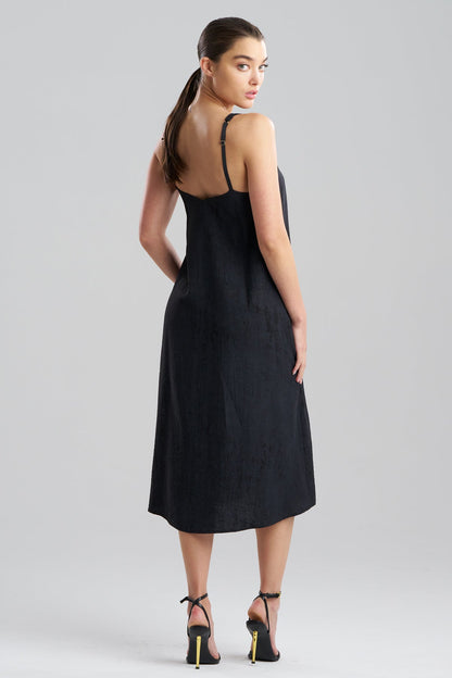 Terra Foil Crinkle Scoop Neck Slip Dress Black Natori