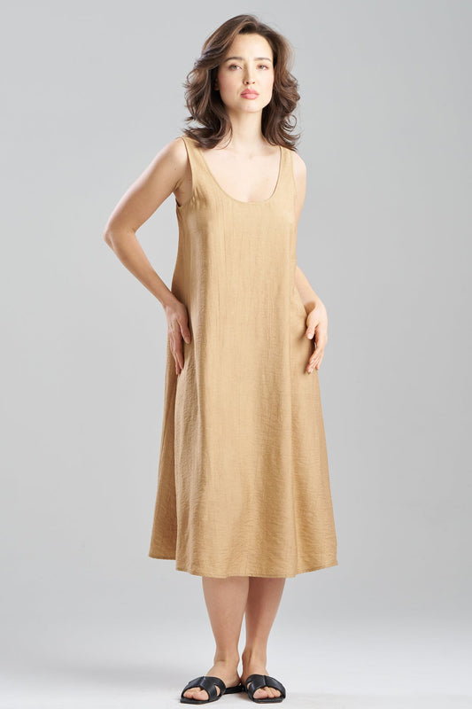 Terra Foil Crinkle Scoop Neck Slip Dress Cavern Clay Natori