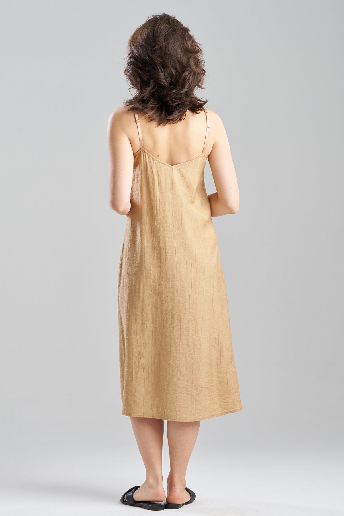 Terra Foil Crinkle Scoop Neck Slip Dress Cavern Clay Natori
