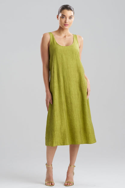 Terra Foil Crinkle Scoop Neck Slip Dress Olive Natori