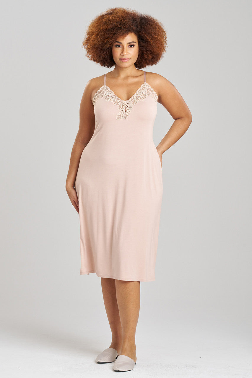 Buy Feathers Essentials Lenzing™ Ecovero™ Viscose Lace Slip Dress in Café Online Café Natori