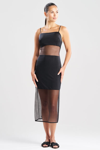Gisele Mesh Slip Dress Black Natori