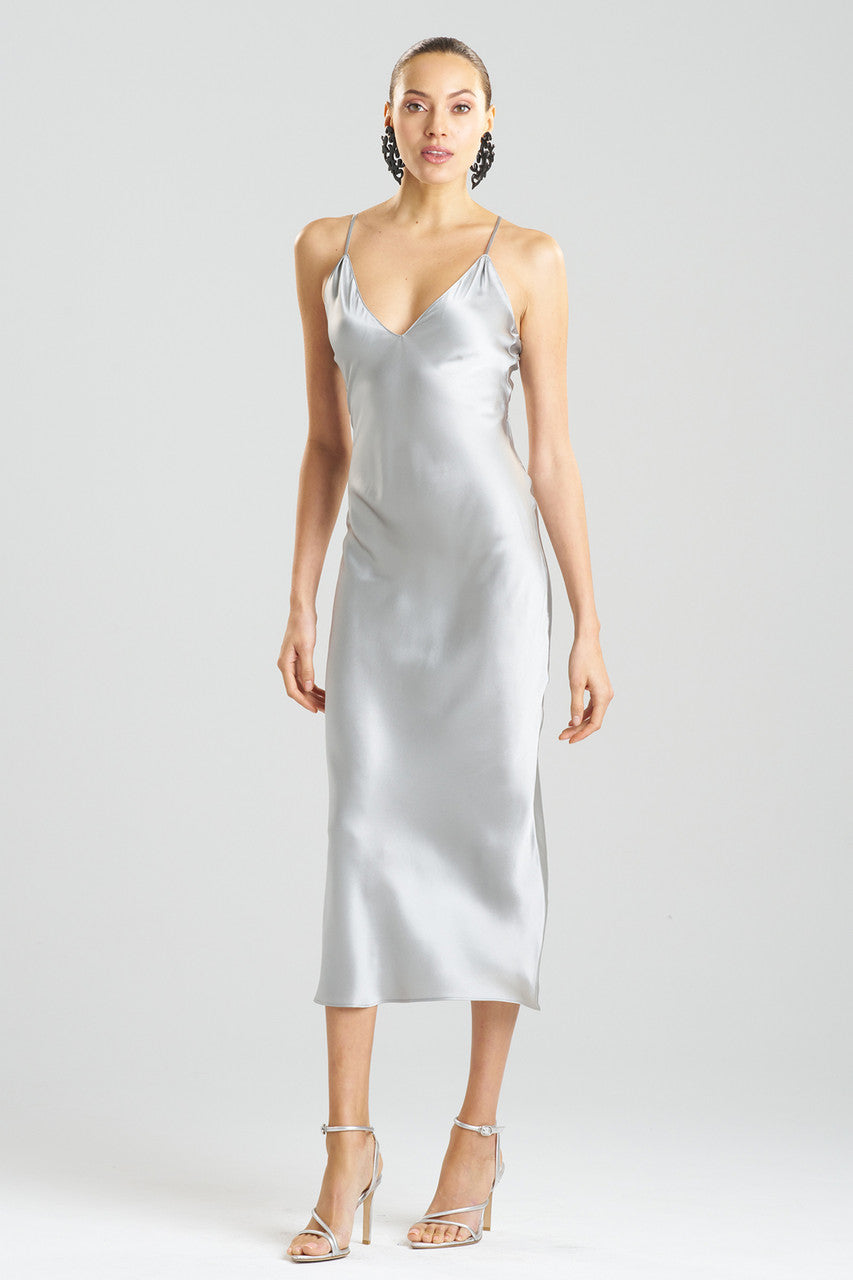 Buy Key Essentials V-neck Silk Gown in Silver Online Silver Natori