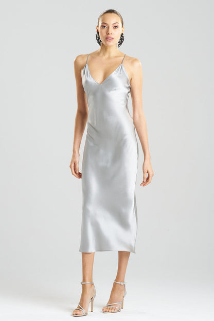 Buy Key Essentials V-neck Silk Gown in Silver Online Silver Natori