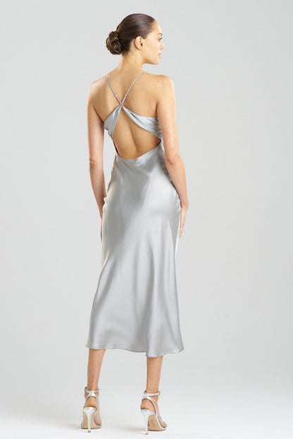 Buy Key Essentials V-neck Silk Gown in Silver Online Silver Natori