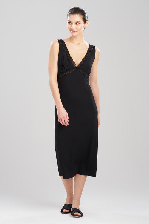 Buy Feathers Essentials Lenzing™ Ecovero™ Viscose Lace Applique Slip Dress in Black Online Black Natori