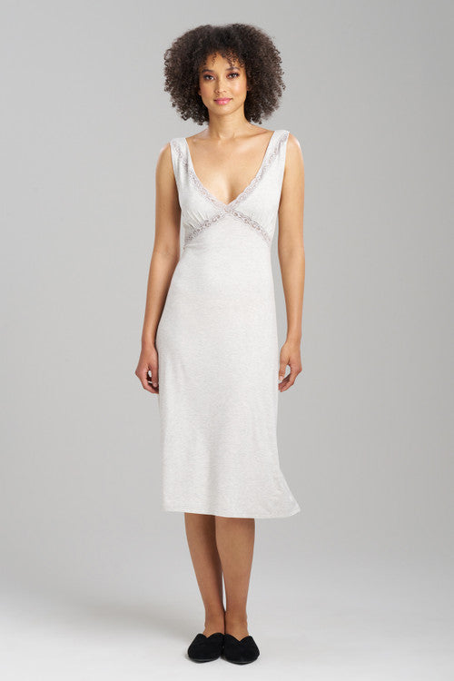 Buy Feathers Essentials Lenzing™ Ecovero™ Viscose Lace Applique Slip Dress in Heather Pebblestone Online Light Heather Grey Natori