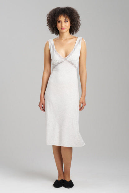 Buy Feathers Essentials Lenzing™ Ecovero™ Viscose Lace Applique Slip Dress in Heather Pebblestone Online Light Heather Grey Natori