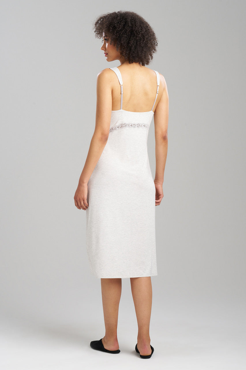 Buy Feathers Essentials Lenzing™ Ecovero™ Viscose Lace Applique Slip Dress in Heather Pebblestone Online Light Heather Grey Natori