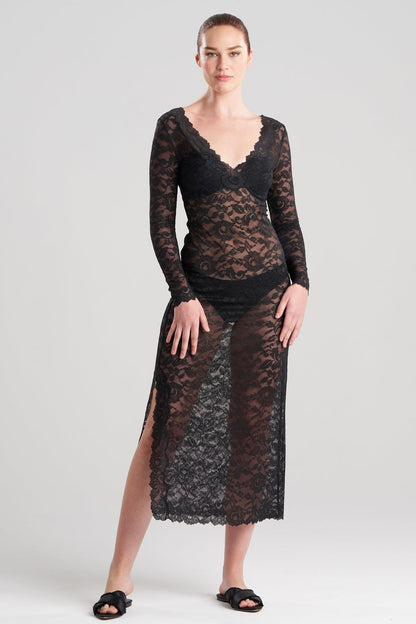 Peony Allover Sheer Lace Dress Black Natori