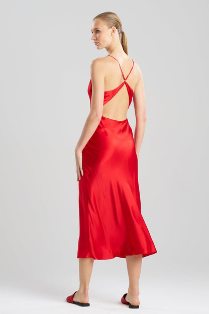 Buy Key Essentials V-neck Silk Gown in Scarlet Online Scarlet Natori