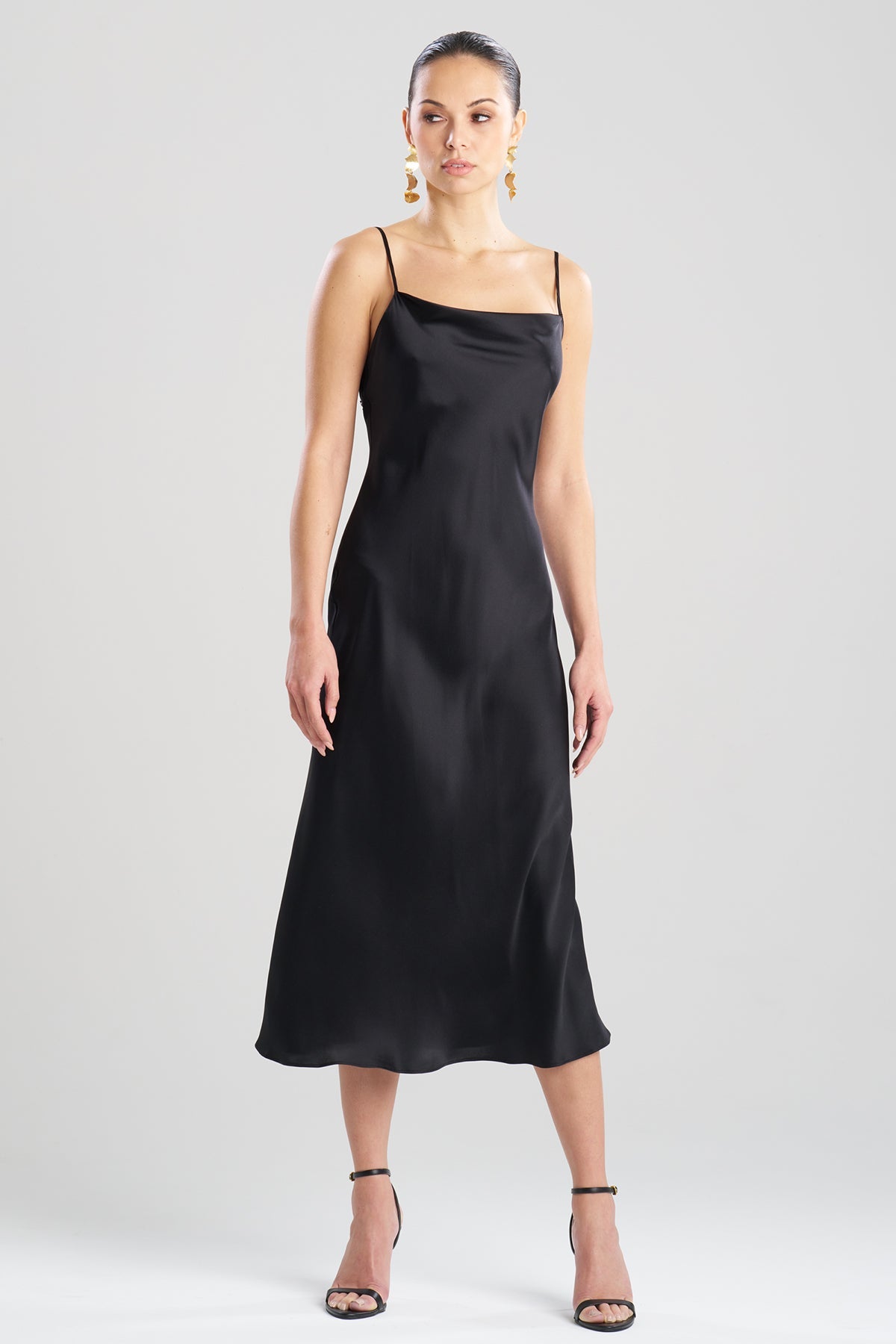 Key Cowl Neck Silk Slip Dress Black Natori