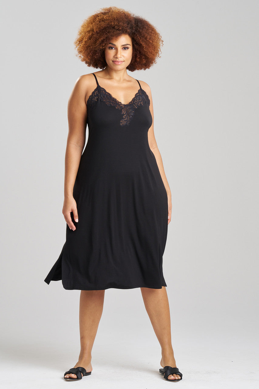 Buy Feathers Essentials Lenzing™ Ecovero™ Viscose Lace Slip Dress in Black Online Black Natori