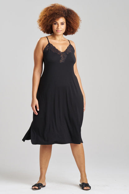 Buy Feathers Essentials Lenzing™ Ecovero™ Viscose Lace Slip Dress in Black Online Black Natori