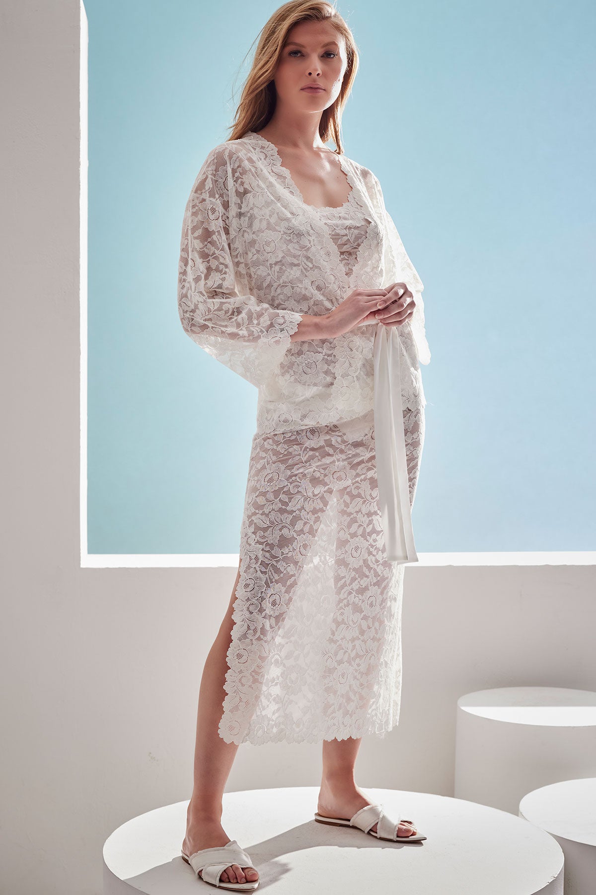 Peony Allover Lace Slip Dress Warm White Natori