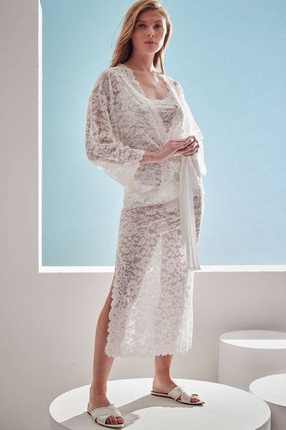 Peony Allover Lace Slip Dress Warm White Natori