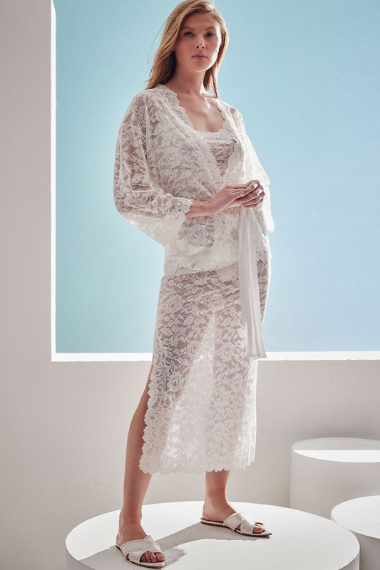 Peony Allover Lace Slip Dress Warm White Natori