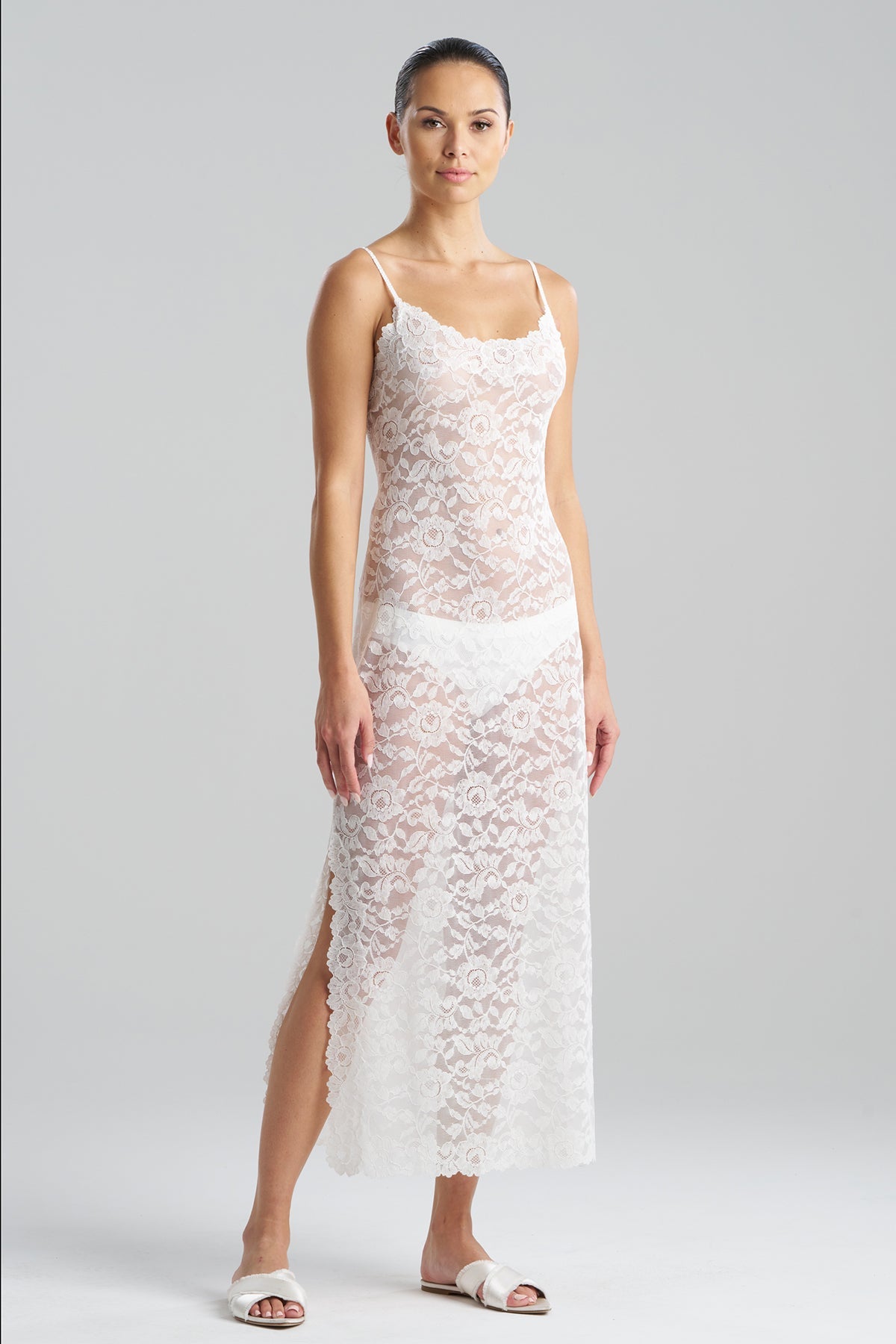 Peony Allover Lace Slip Dress Warm White Natori