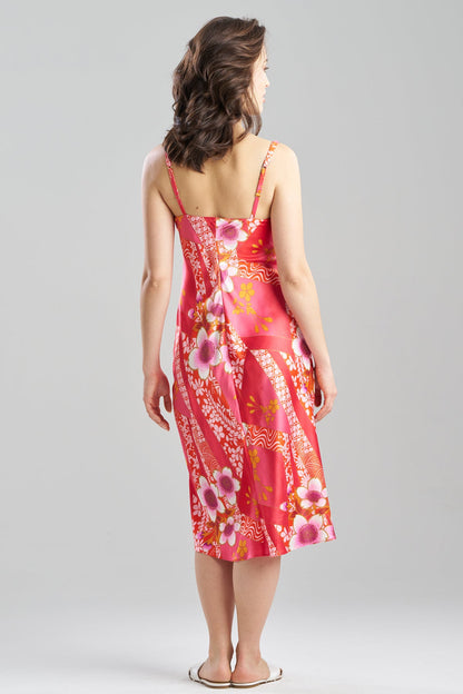 Magnolia Printed Satin Slip Dress Deep Rasberry Natori