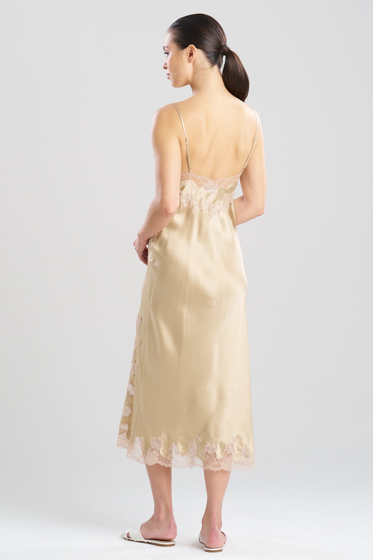 Lolita Lace Slit Silk Slip Dress Frappe/Nude Natori