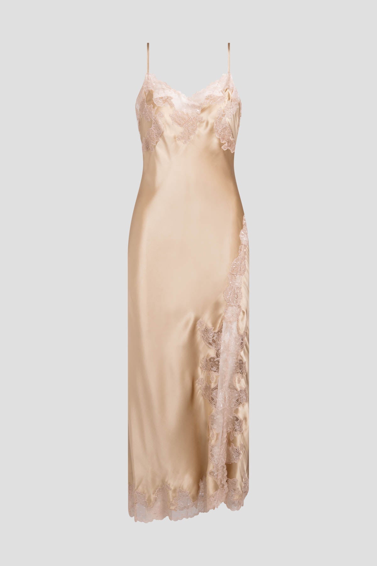 Lolita Lace Slit Silk Slip Dress Frappe/Nude Natori
