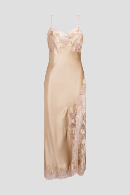 Lolita Lace Slit Silk Slip Dress Frappe/Nude Natori