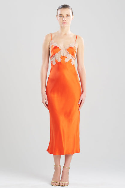 Lolita Lace Low Back Silk Slip Dress Blood Orange/Nude Natori