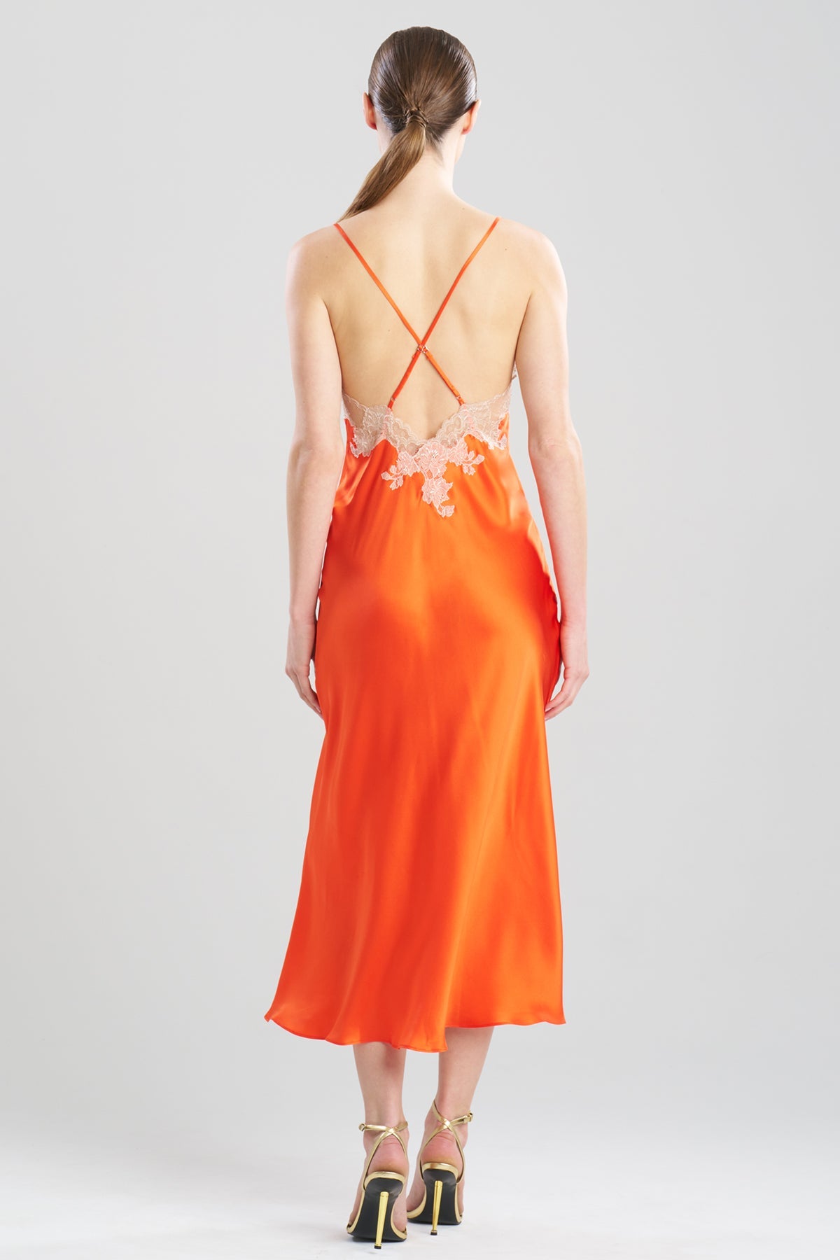 Lolita Lace Low Back Silk Slip Dress Blood Orange/Nude Natori