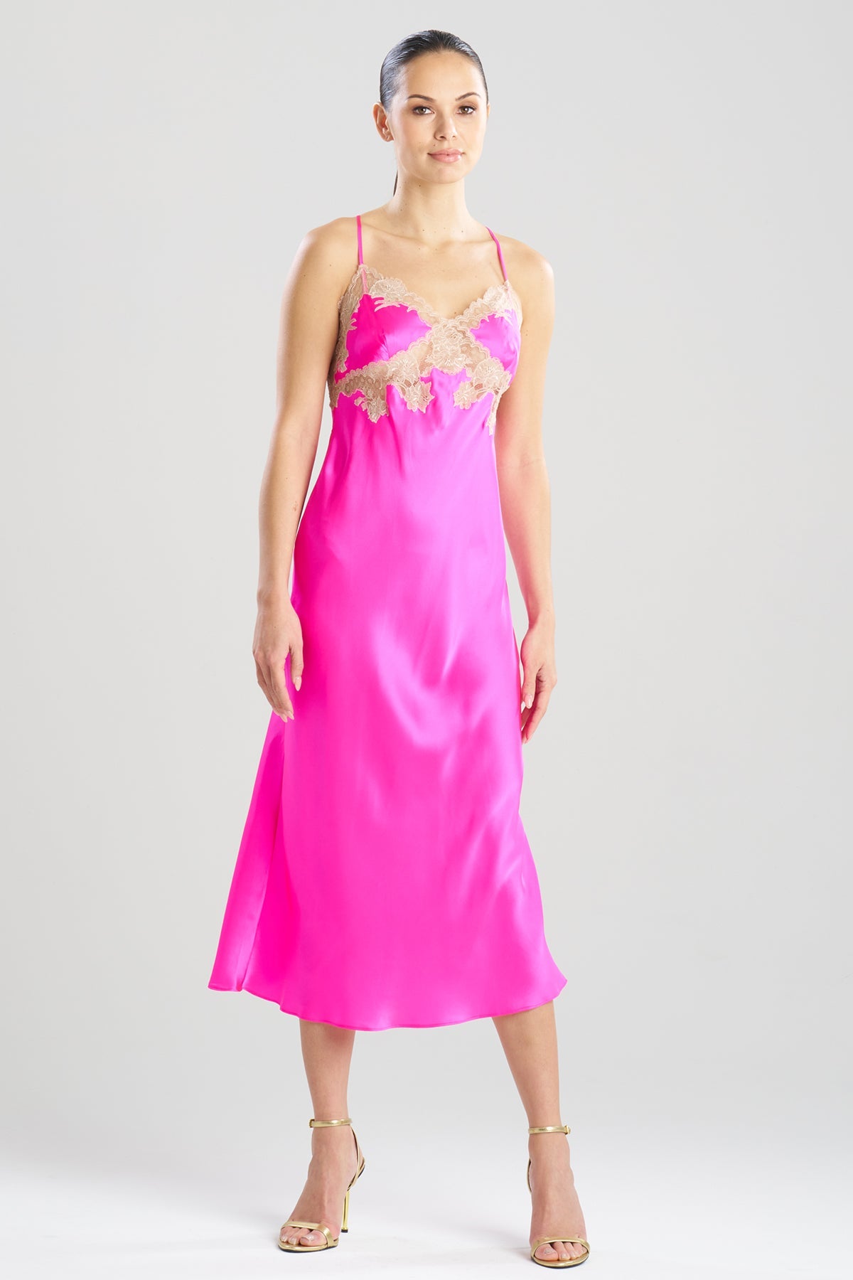 Lolita Lace Low Back Silk Slip Dress Fiesta Pink/Nude Natori