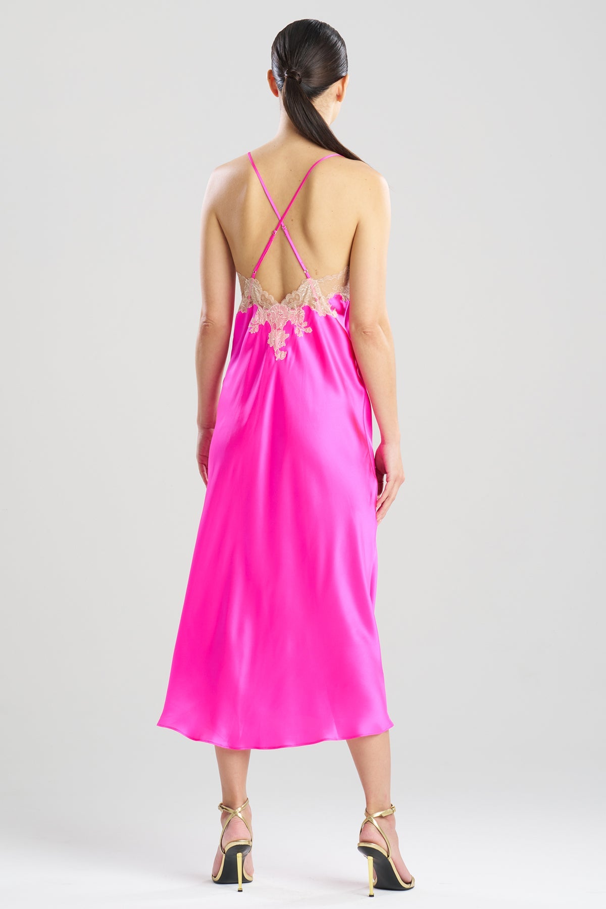 Lolita Lace Low Back Silk Slip Dress Fiesta Pink/Nude Natori