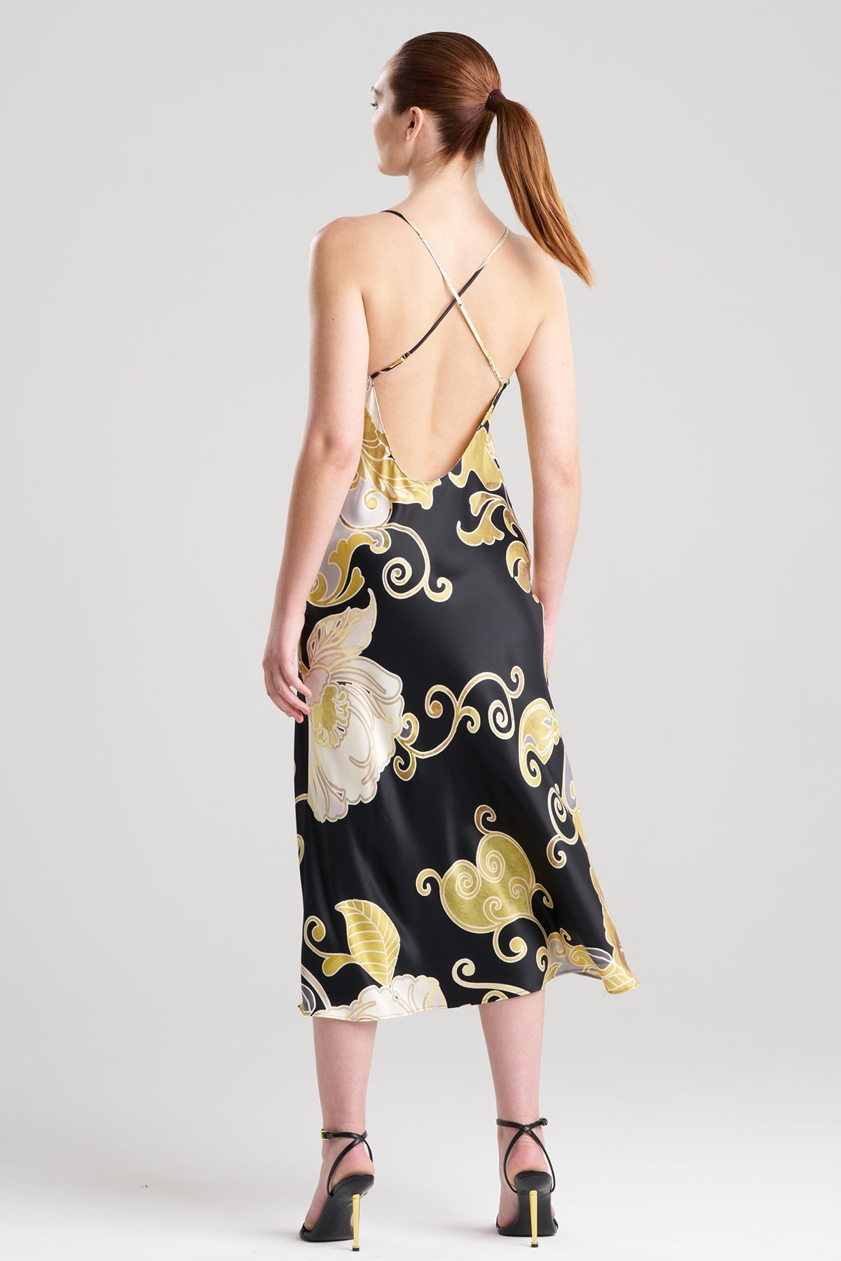 Deco Printed Charmeuse Slip Dress Black/Gold Natori