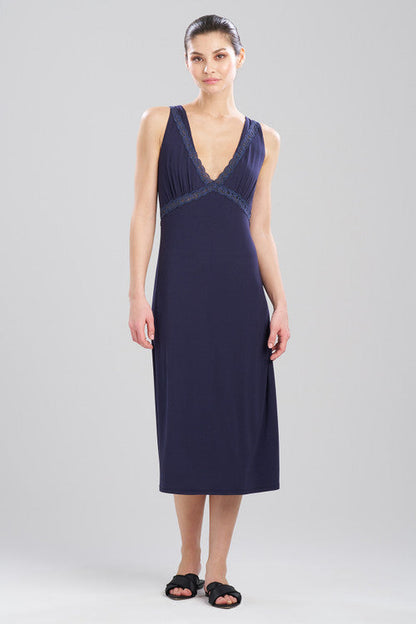 Buy Feathers Essentials Lenzing™ Ecovero™ Viscose Lace Applique Slip Dress in Night Blue Online Night Blue Natori
