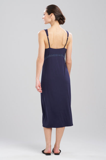 Buy Feathers Essentials Lenzing™ Ecovero™ Viscose Lace Applique Slip Dress in Night Blue Online Night Blue Natori