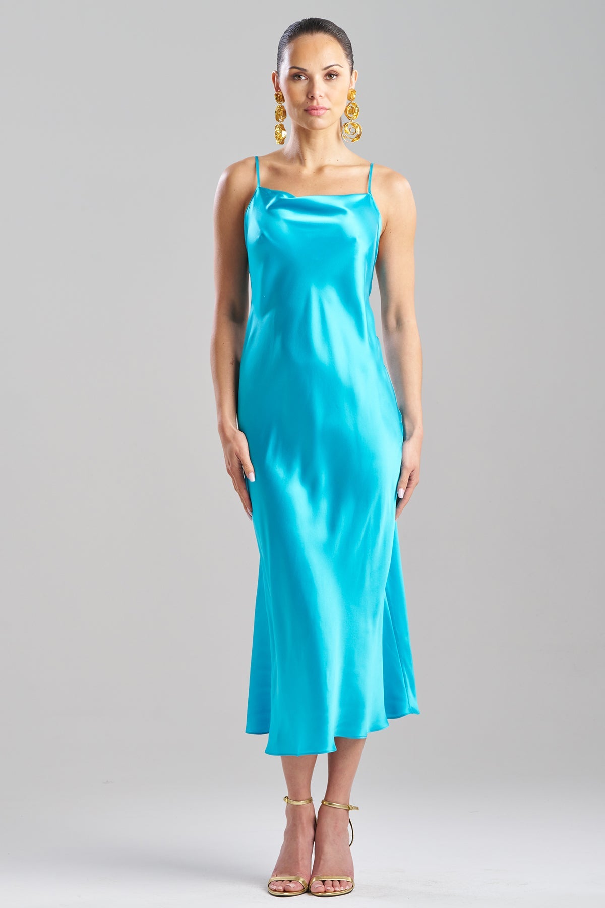 Key Cowl Neck Silk Slip Dress Azure Natori
