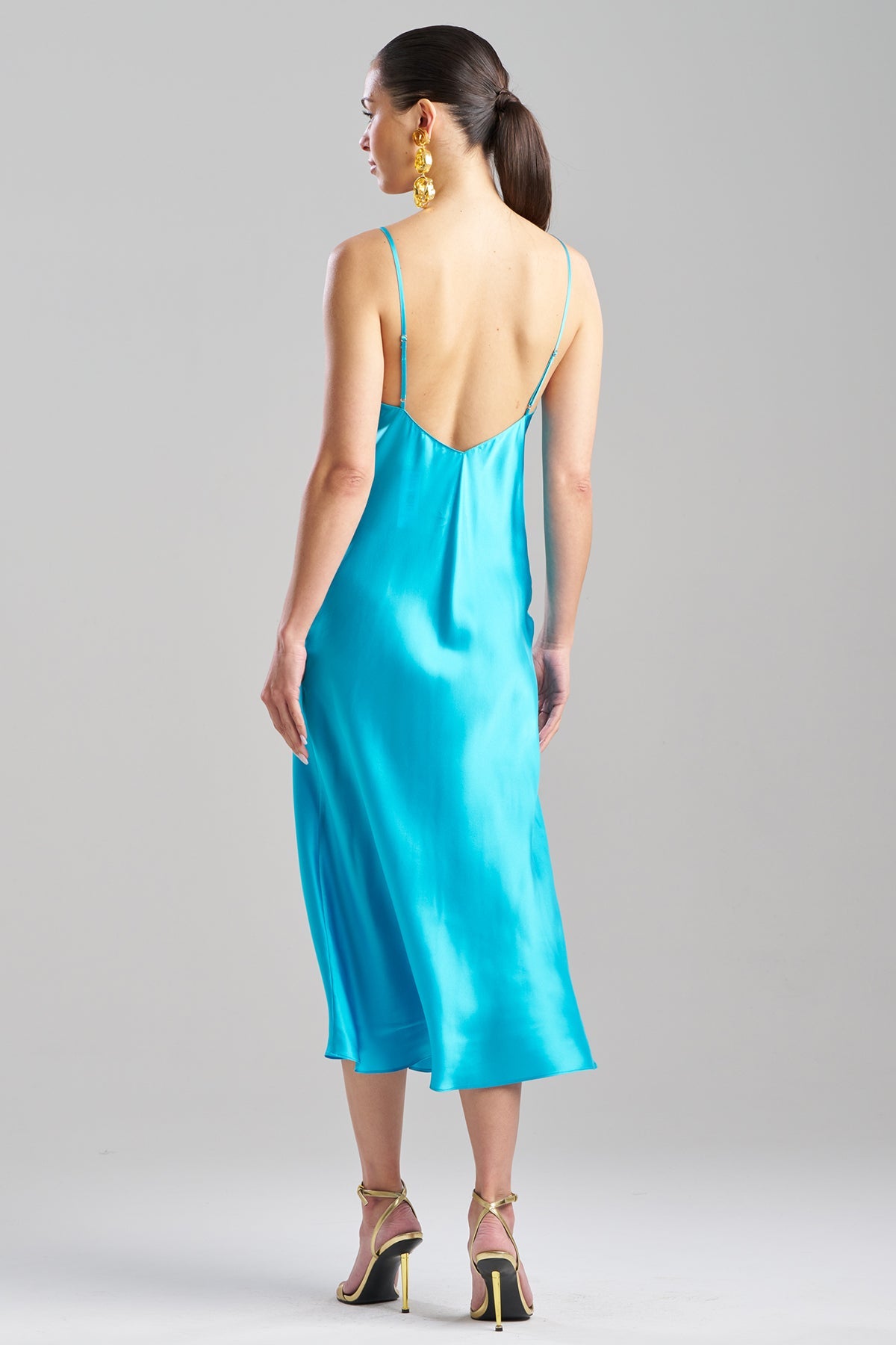 Key Cowl Neck Silk Slip Dress Azure Natori