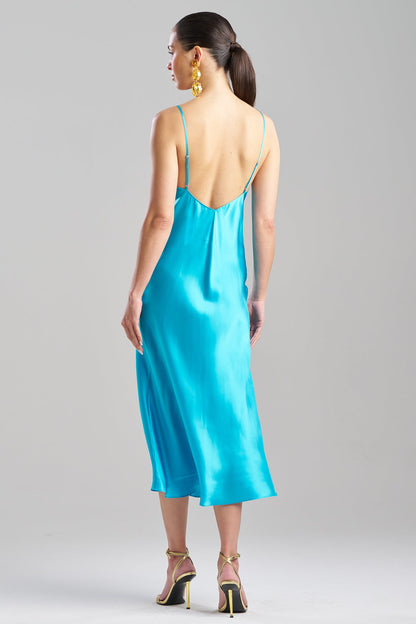 Key Cowl Neck Silk Slip Dress Azure Natori