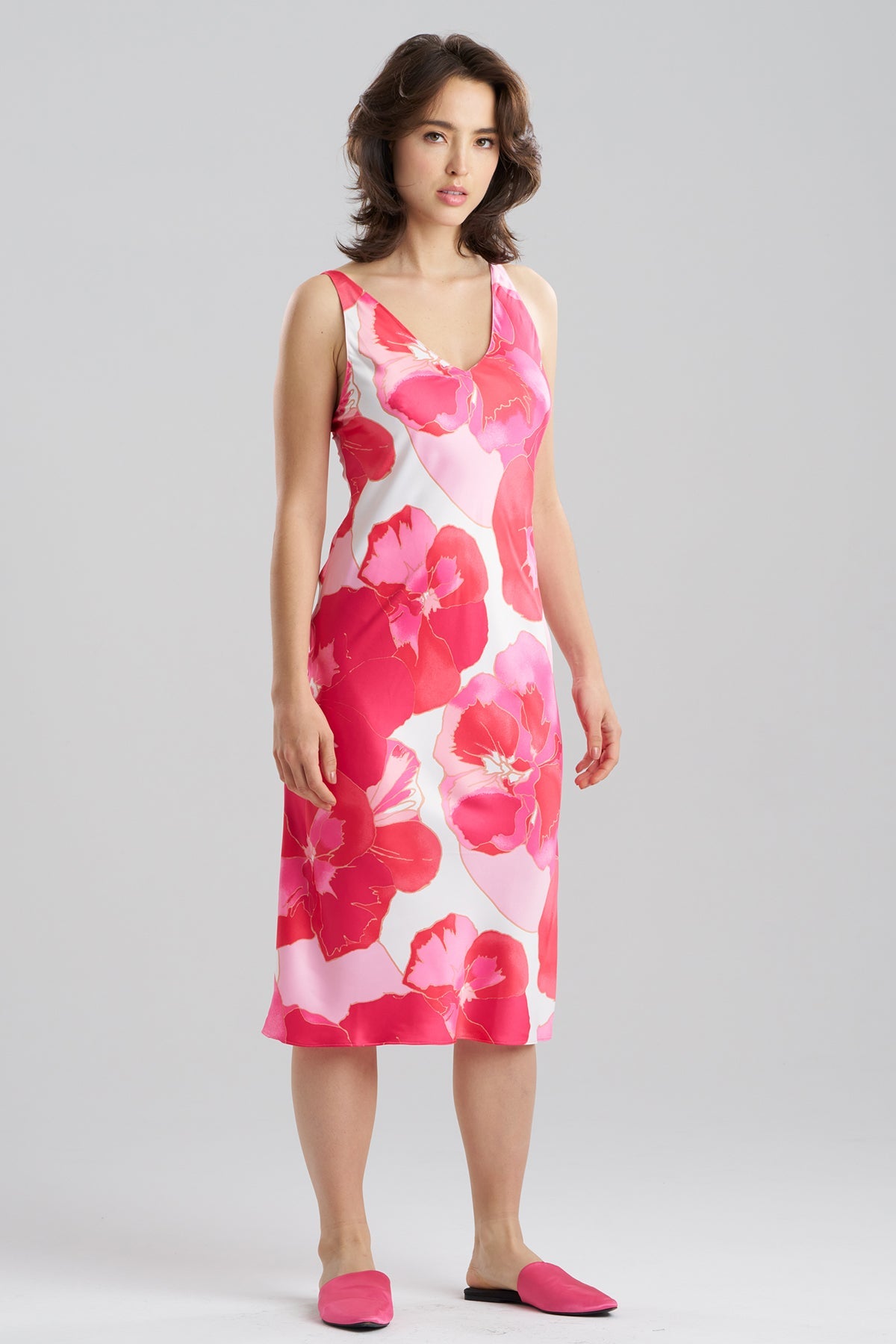Floria Printed Satin Slip Dress Pink Natori