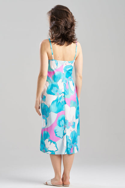 Floria Printed Satin Slip Dress Blue Natori