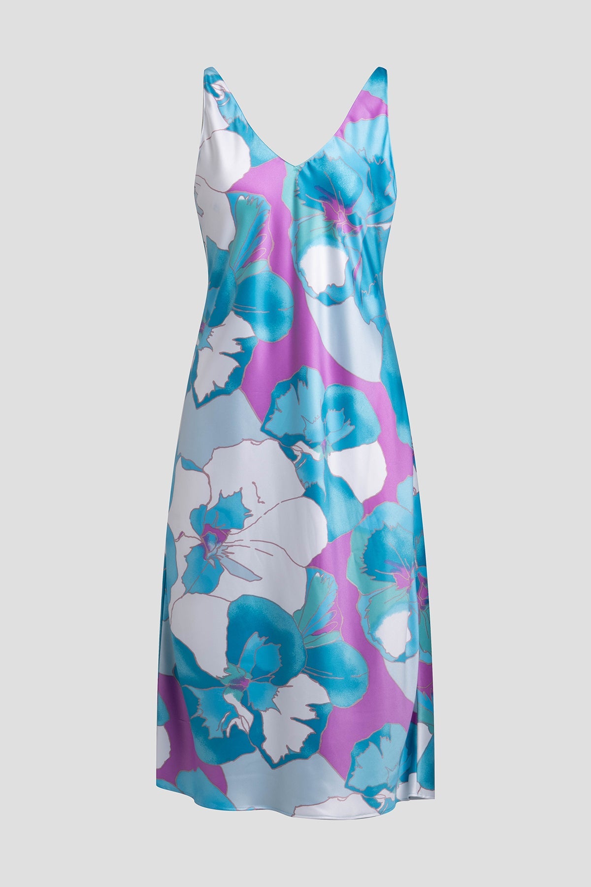 Floria Printed Satin Slip Dress Blue Natori