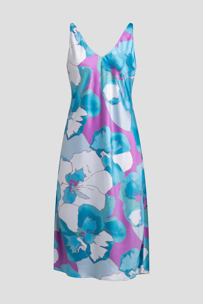 Floria Printed Satin Slip Dress Blue Natori