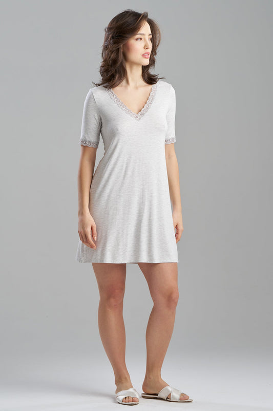 Feathers Essentials Lenzing™ Ecovero™ Viscose Lace Sleepshirt Light Heather Grey Natori