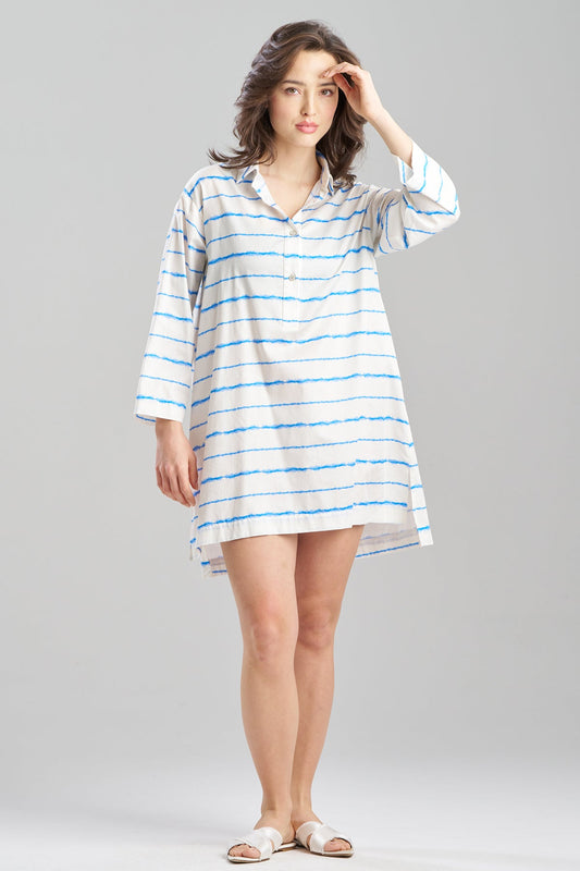 Shibori Cotton Sateen Sleepshirt White Blue Combo Natori