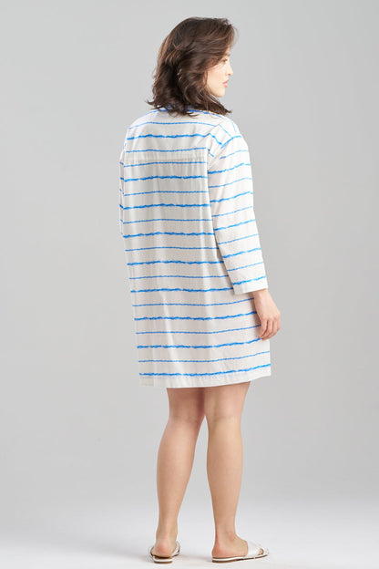 Shibori Cotton Sateen Sleepshirt White Blue Combo Natori