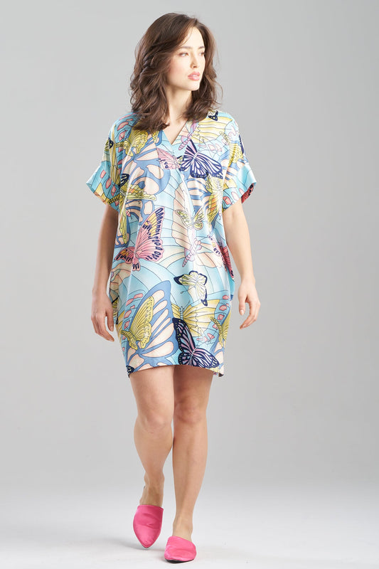 Papillon Printed Satin Sleepshirt Blue Natori
