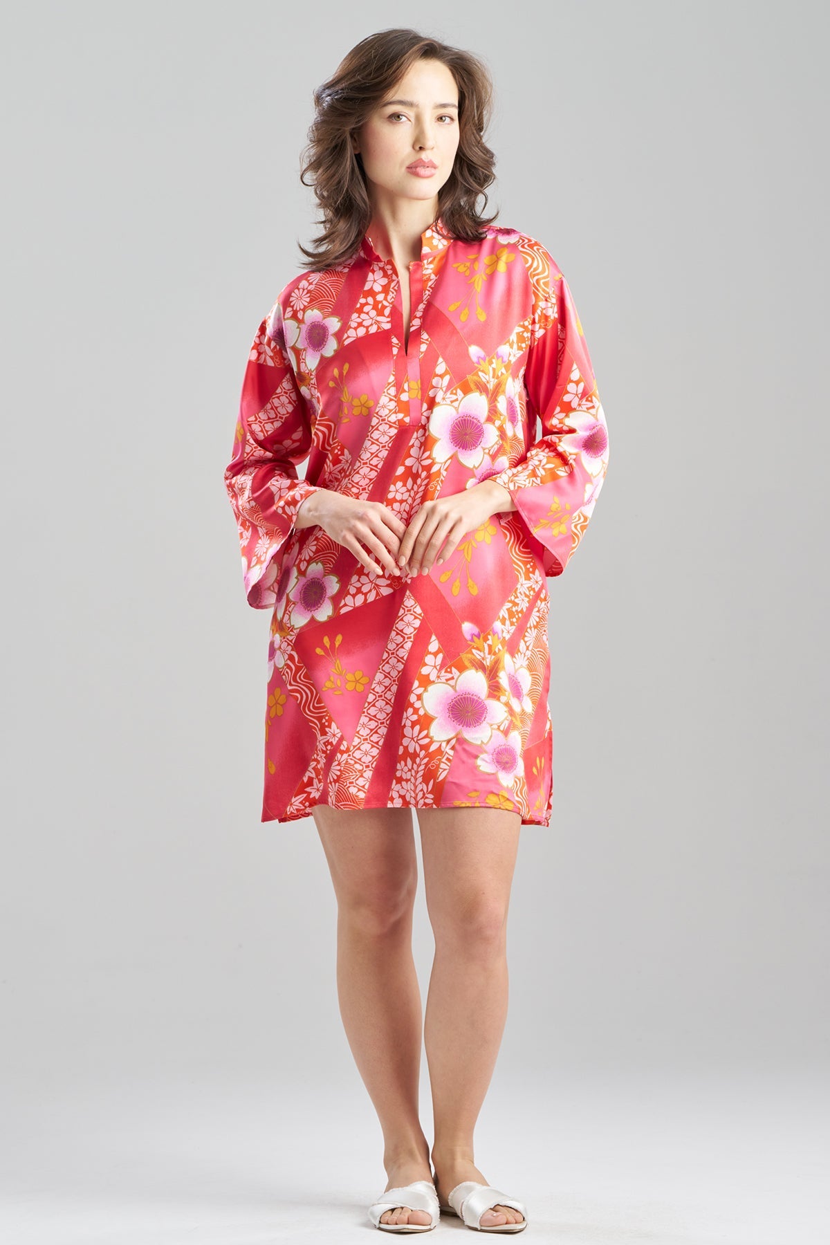 Magnolia Printed Satin Sleepshirt Deep Rasberry Natori