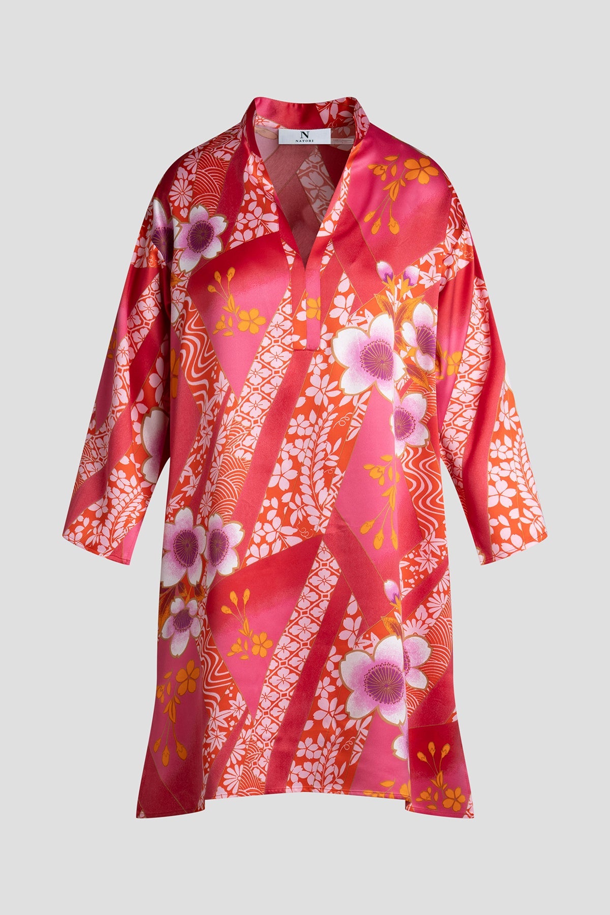 Magnolia Printed Satin Sleepshirt Deep Rasberry Natori