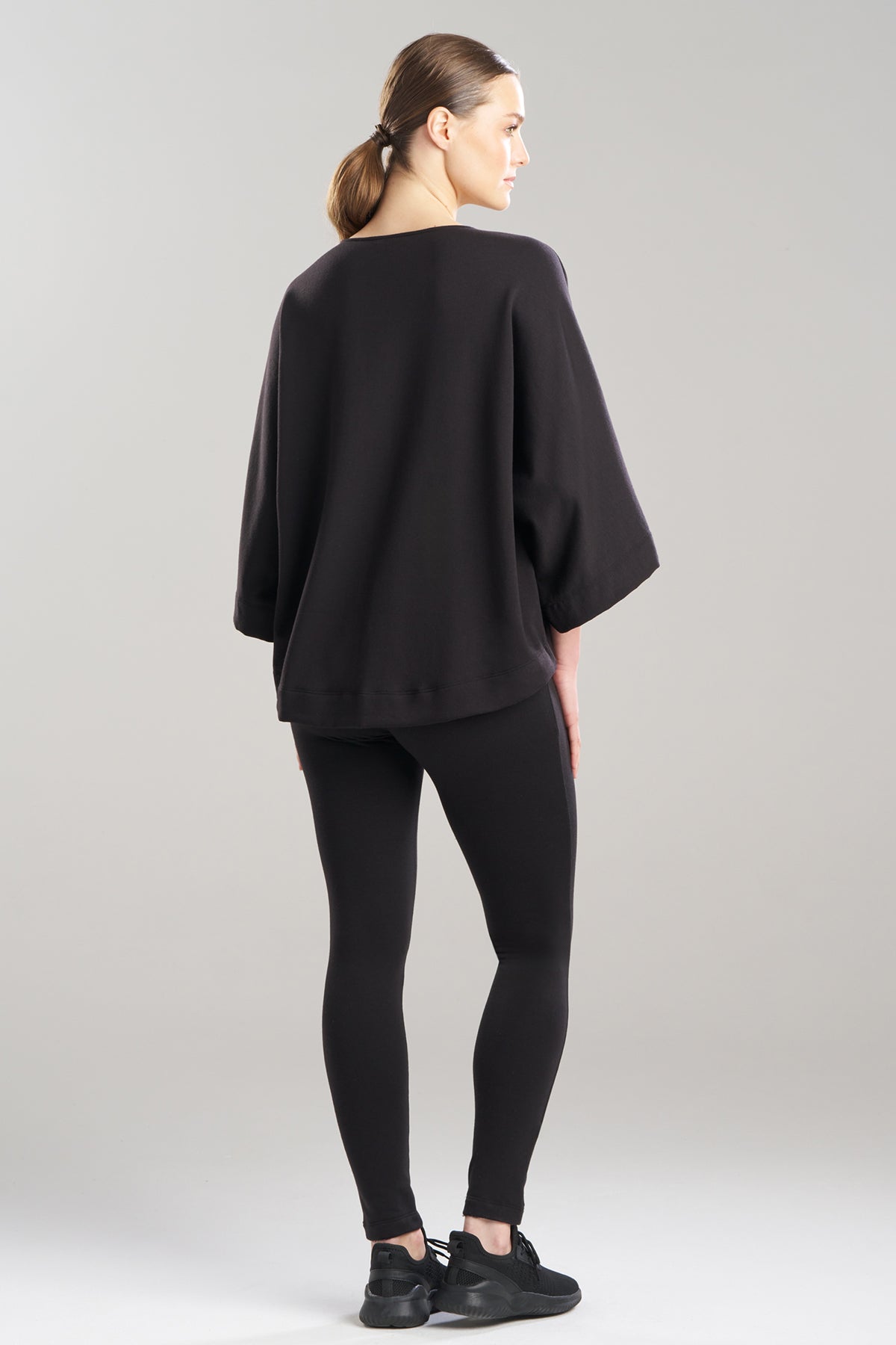 Cocoon Brushed French Terry Dragon Embroidered Kimono Top Black Natori